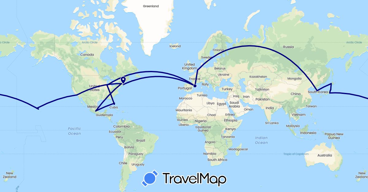 TravelMap itinerary: driving in Spain, Japan, South Korea, Mexico, Netherlands, United States (Asia, Europe, North America)
